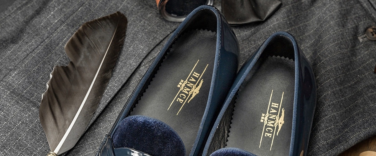 Giày Lười Nam Da Bóng Nỉ Chiều Cao Đế Khoảng 2cm Màu Xanh Navy