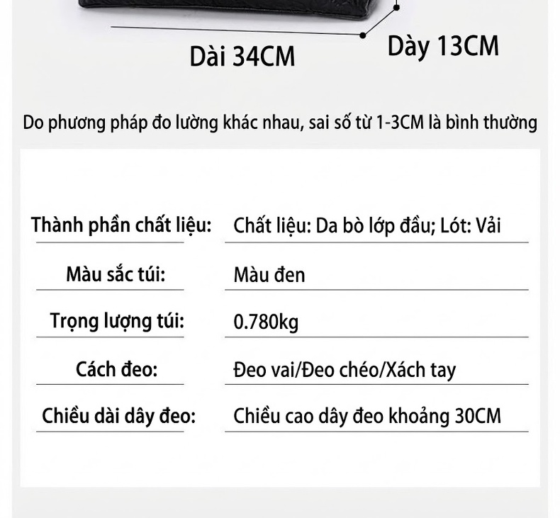 Túi Xách Tay Nữ Da Bò Dung Tích Lớn Phong Cách Thời Trang Màu Đen chi tiết 17