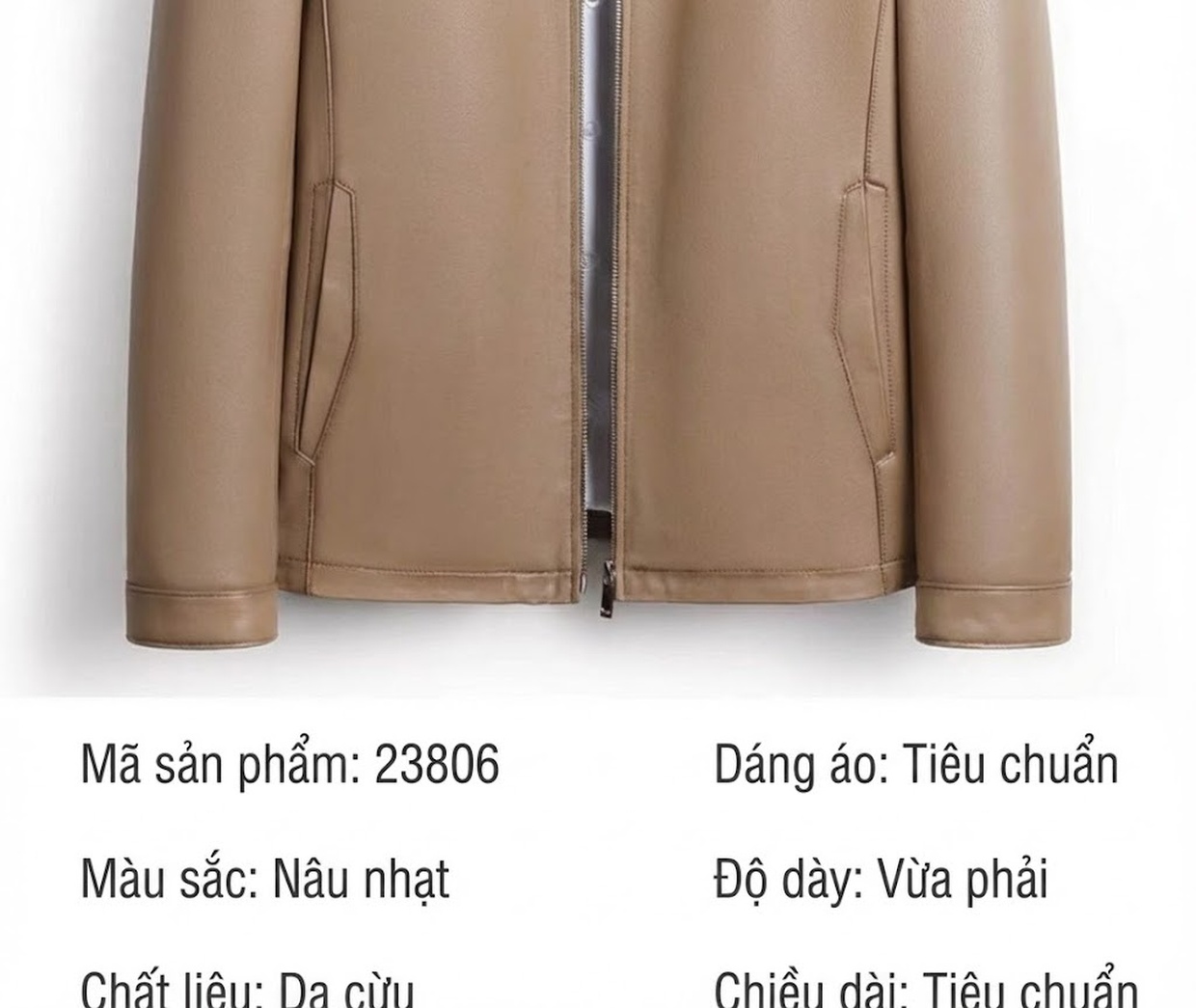 Áo Khoác Da Cừu Thật Nam Cổ Bẻ Khóa Kéo Phong Cách Doanh Nhân Màu Xám chi tiết 2