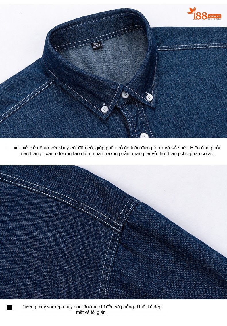 Áo Sơ Mi Tay Ngắn Cotton Denim Nam Phong Cách Hàn Quốc Màu Xanh Dương Nhạt, Xanh Dương Đậm chi tiết 13