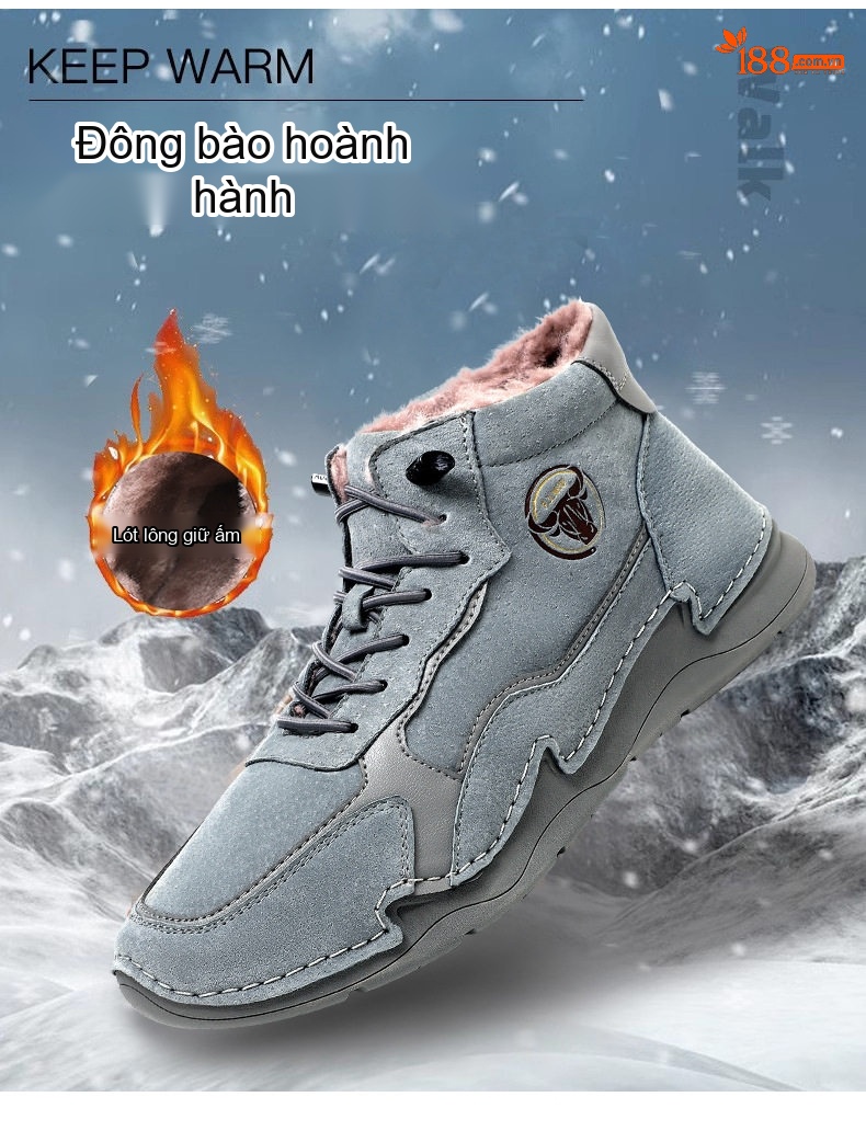 Giày Martin Cao Cổ Nam Da Thật Phong Cách Outdoor Chiều Cao Đế Khoảng 3cm Màu Đen, Xám chi tiết 1