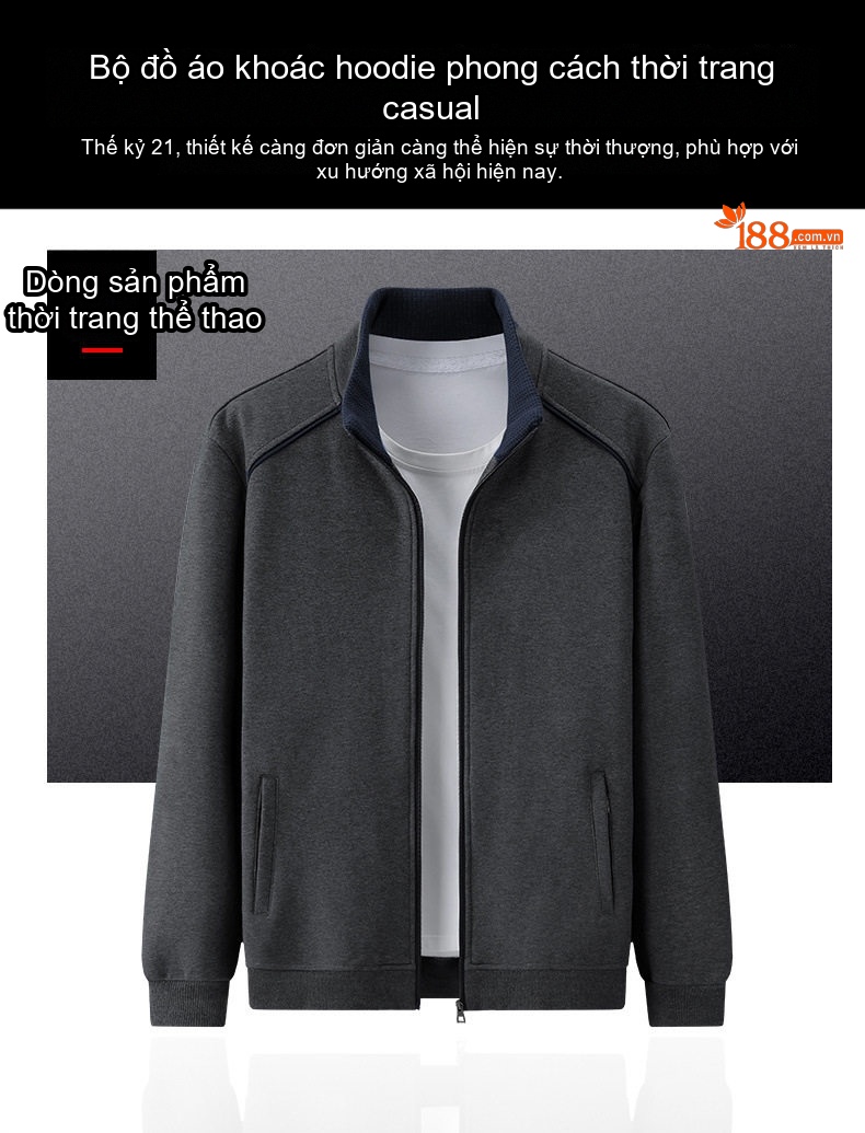 Áo Khoác Bomber Nam Cotton Khóa Kéo Cổ Đứng Phong Cách Thể Thao Màu Xám, Đen, Đỏ chi tiết 1