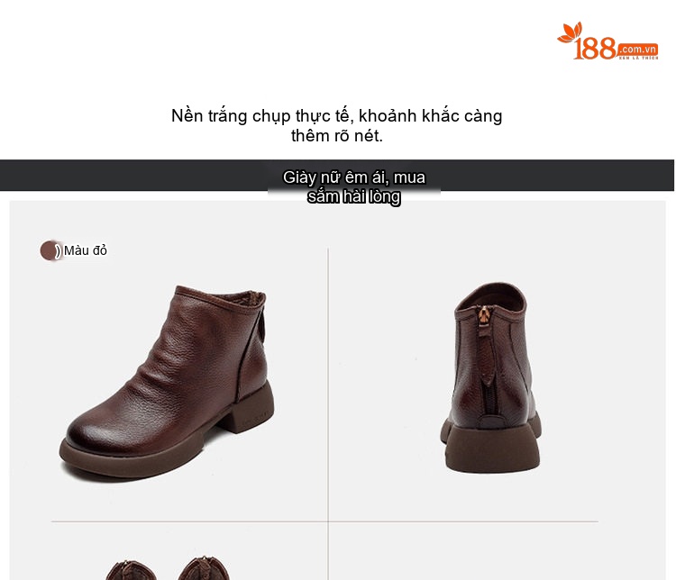 Boot Nữ Cao Cổ Da Bò Đế Bằng Chiều Cao Đế Khoảng 3cm Màu Đen, Nâu chi tiết 14