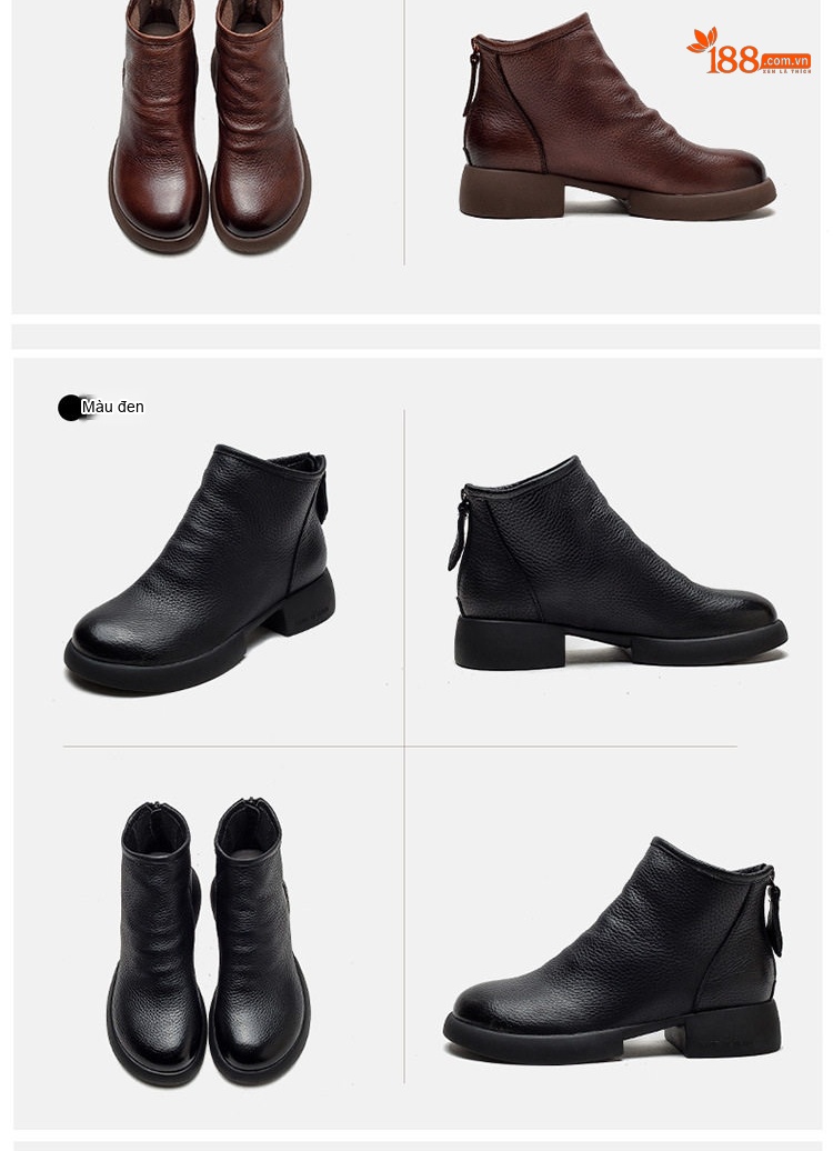 Boot Nữ Cao Cổ Da Bò Đế Bằng Chiều Cao Đế Khoảng 3cm Màu Đen, Nâu chi tiết 15