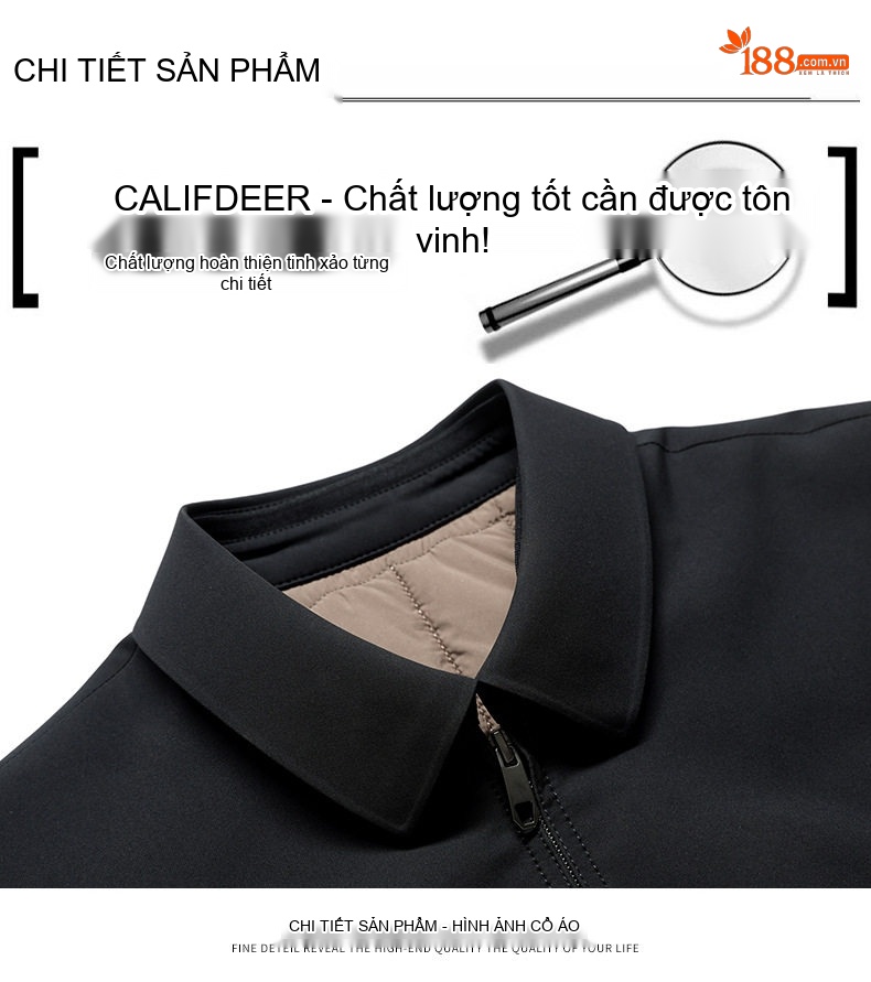 Áo Khoác Cotton Nam Cổ Bẻ Lót Lông Cừu Non Giữ Ấm Màu Đen chi tiết 12