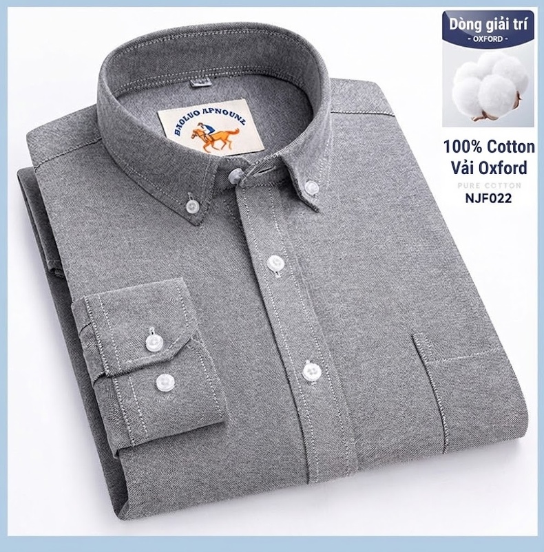Áo Sơ Mi Nam Tay Dài Oxford Cotton Thoáng Khí Họa Tiết Kẻ Sọc Lớn Màu Xanh Dương, Đen, Trắng, Xám... chi tiết 45