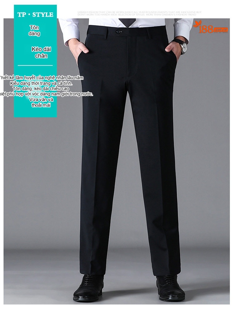 Quần Tây Nam Ống Đứng Silk Wool Chống Nhăn Màu Đen chi tiết 19