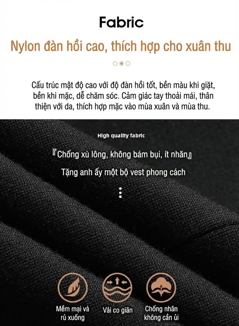 Áo Vest Nam Dáng Ôm Dệt Kim Màu Đen chi tiết 3