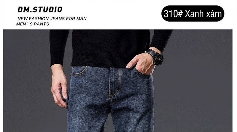 Quần Jean Nam Ống Suông Rộng Co Giãn Phong Cách Retro Màu Xanh Denim chi tiết 19