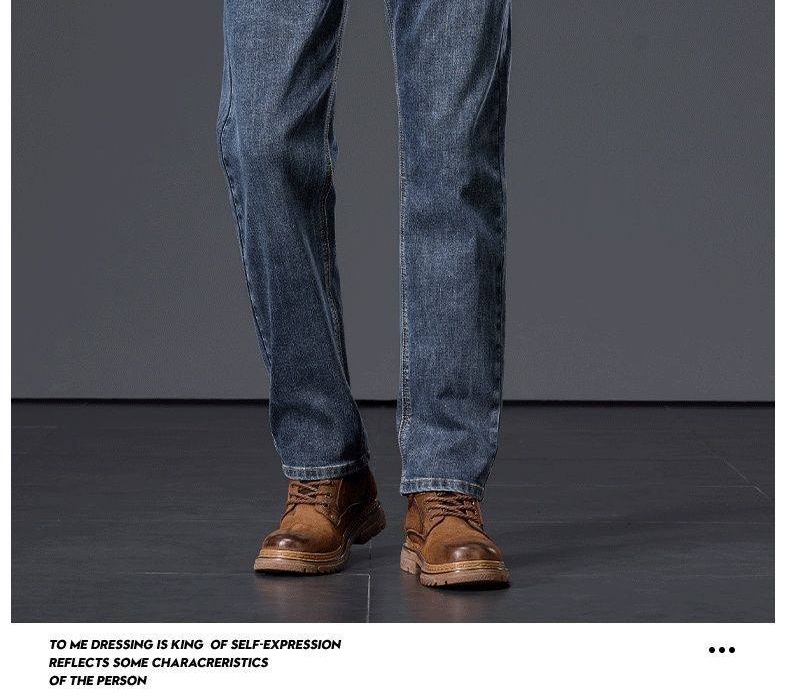 Quần Jean Nam Ống Suông Rộng Co Giãn Phong Cách Retro Màu Xanh Denim chi tiết 20