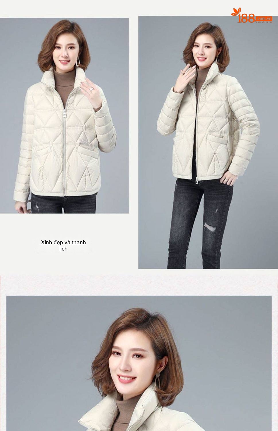 Áo Khoác Phao Nữ Cotton Dáng Ngắn Mỏng Nhẹ Phong Cách Hàn Quốc Màu Xanh, Trắng, Đen chi tiết 19