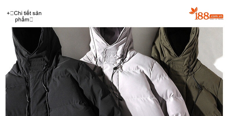 Áo Khoác Phao Nam Dáng Dài Cotton Mũ Trùm Đầu Dày Dặn Màu Đen, Xám, Xanh Olive chi tiết 5