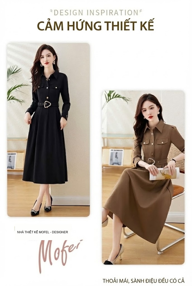 Váy Polo Nữ dáng chữ A Cao Cấp Thiết Kế Thanh Lịch Màu Đen, Nâu chi tiết 2