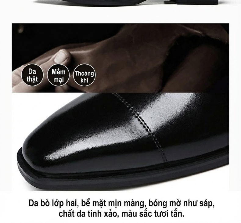 Giày Tây Buộc Dây Nam Da Thật Vân Cá Sấu Dập Nổi Chiều Cao Đế Khoảng 3cm Màu Đen, Nâu chi tiết 6