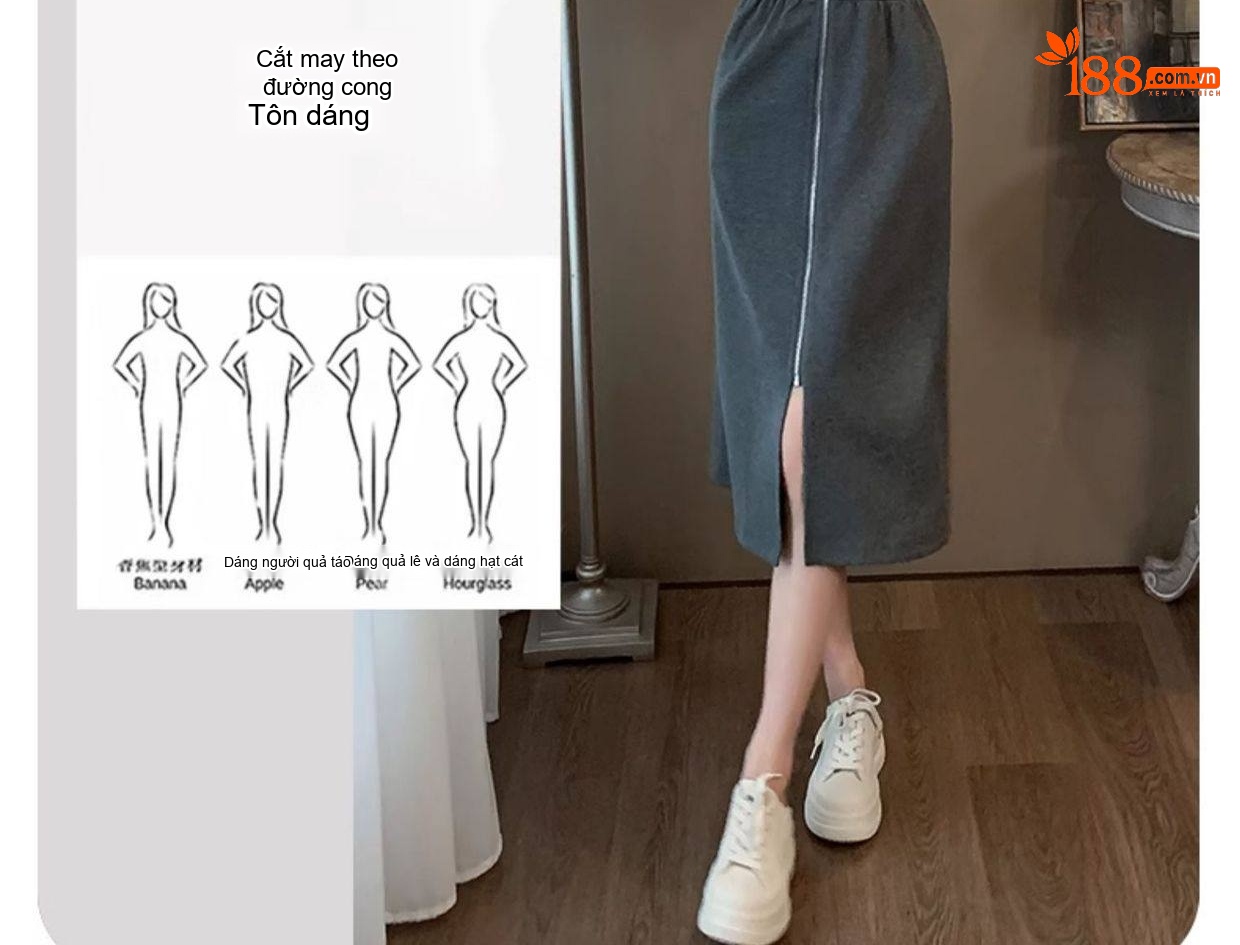 Váy Thun Nữ Dáng Dài Tay Dài Cổ Bẻ Khóa Kéo Eo Thun Màu Xám chi tiết 10