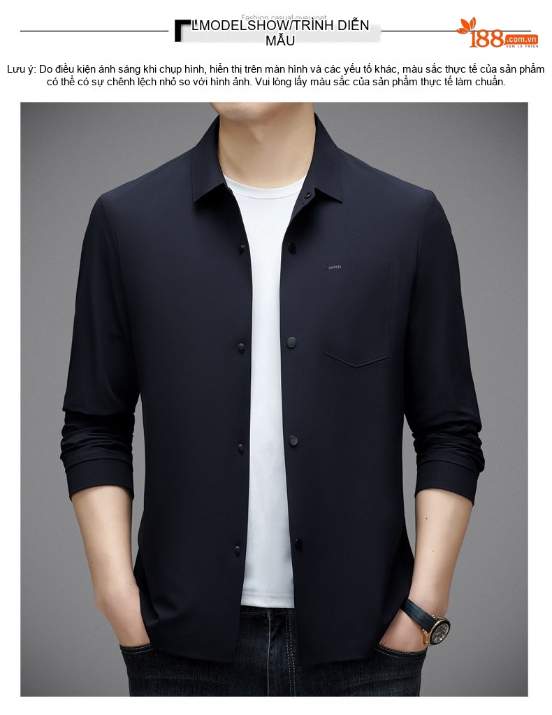 Áo Khoác Nam Trung Niên Mỏng Dáng Rộng Cổ Bẻ Màu Xanh Navy, Be chi tiết 9