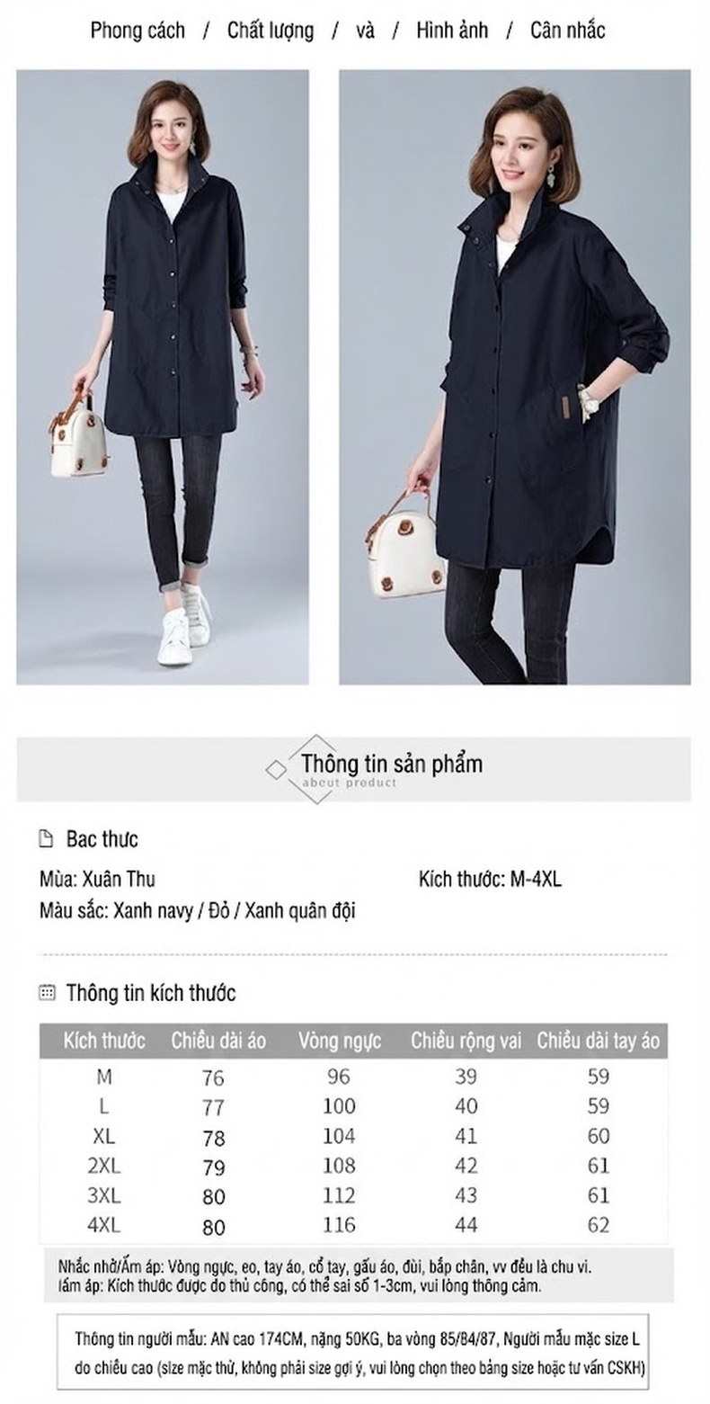 Áo Khoác Gió Nữ Dáng Dài Vừa Vải Mỏng Nhẹ Dáng Rộng Cho Mẹ Trung Niên Màu Nâu, Đen, Đỏ chi tiết 2