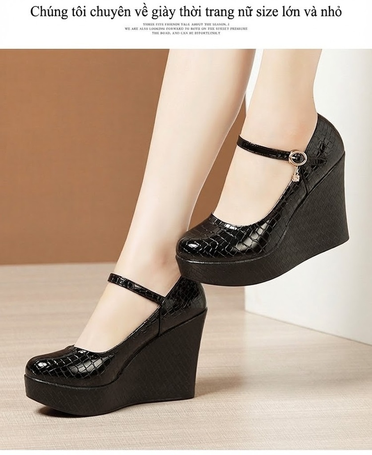 Giày Cao Gót Đế Xuồng Quai Ngang Da Bóng Chiều Cao Đế Khoảng 8cm Màu Đen, Trắng chi tiết 11