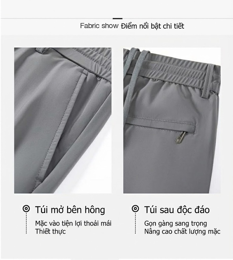 Quần Dài Nam Ống Đứng Dáng Suông Thoáng Khí Co Giãn Màu Đen, Xám chi tiết 12