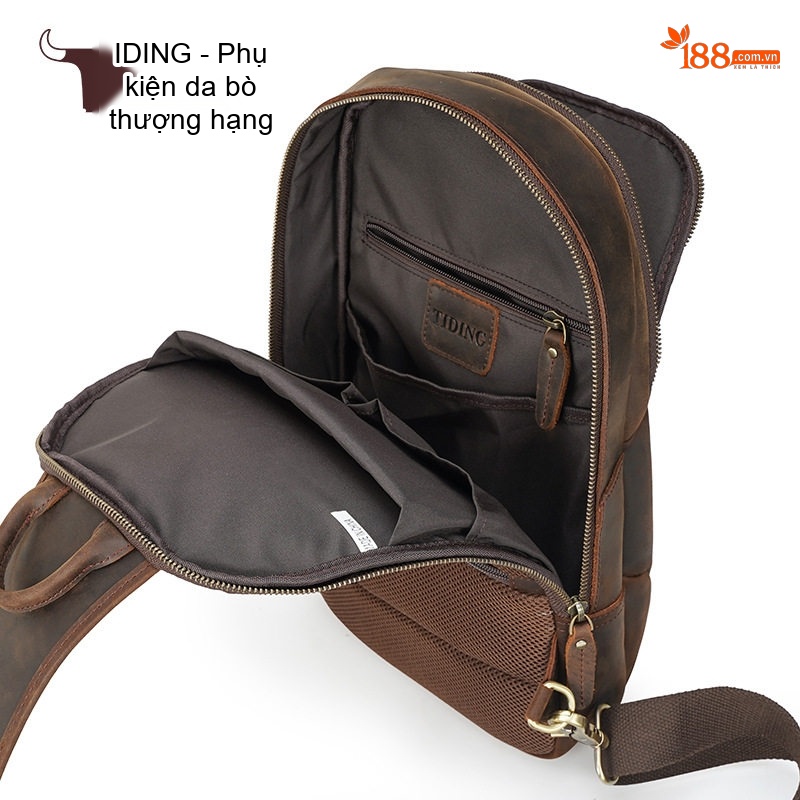 Túi Đeo Ngực Nam Da Bò Phong Cách Âu Mỹ Retro Túi Đeo Chéo Vai Da Bò Lớp Đầu Tiện Ích Cổng USB Màu Nâu