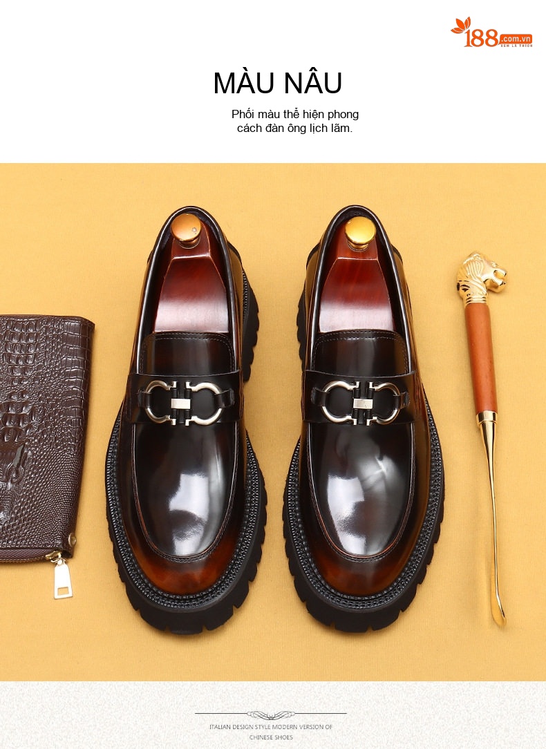 Giày Lười Nam Da Bò Đế Dày Chiều Cao Đế Khoảng 4cm Màu Đen, Nâu chi tiết 12