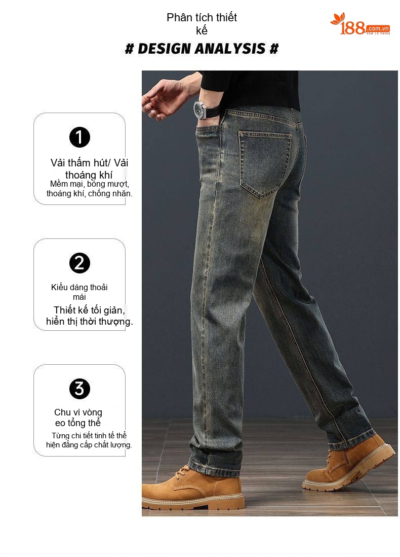 Quần Jean Nam Ống Đứng Co Giãn Thoải Mái Dáng Suông Màu Xanh Denim chi tiết 28