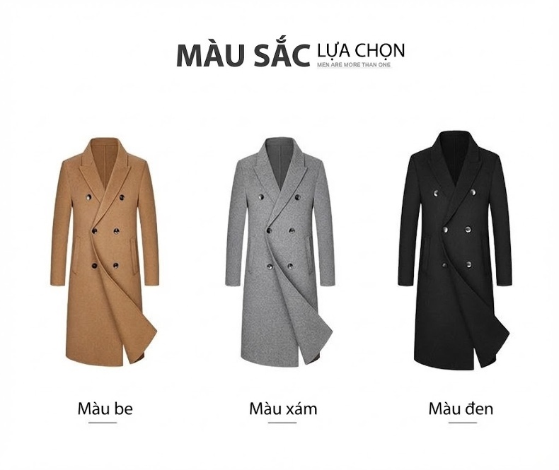 Áo Khoác Dạ Nam Dáng Dài Hai Mặt Khuy Đôi Phong Cách Hàn Quốc Màu Đen, Xám, Nâu, Xanh Navy... chi tiết 4
