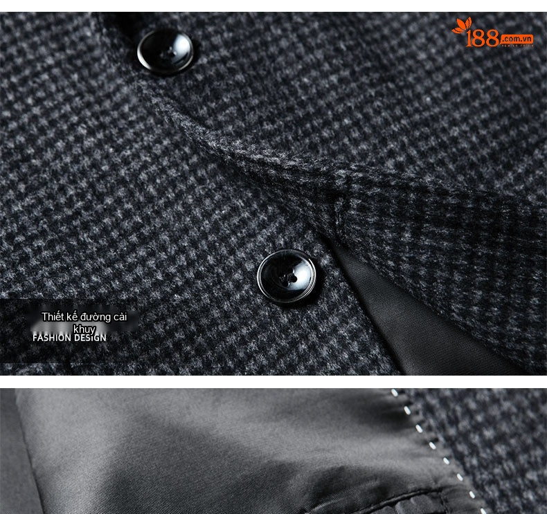 Áo Blazer Nam Wool Họa Tiết Houndstooth Phong Cách Casual Màu Xám, Đen chi tiết 12