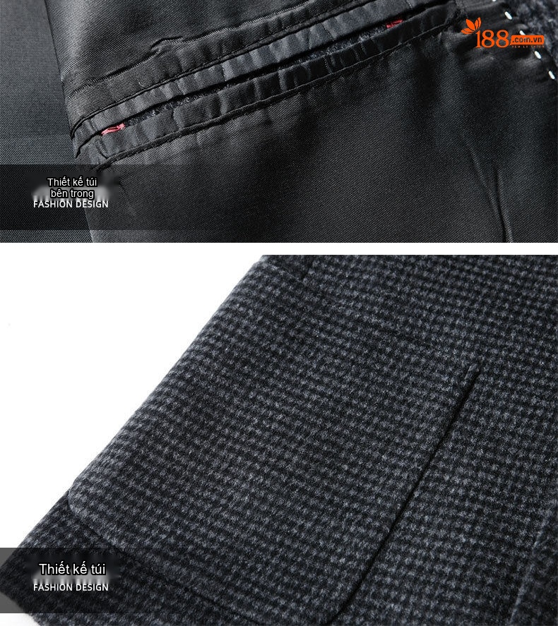 Áo Blazer Nam Wool Họa Tiết Houndstooth Phong Cách Casual Màu Xám, Đen chi tiết 13