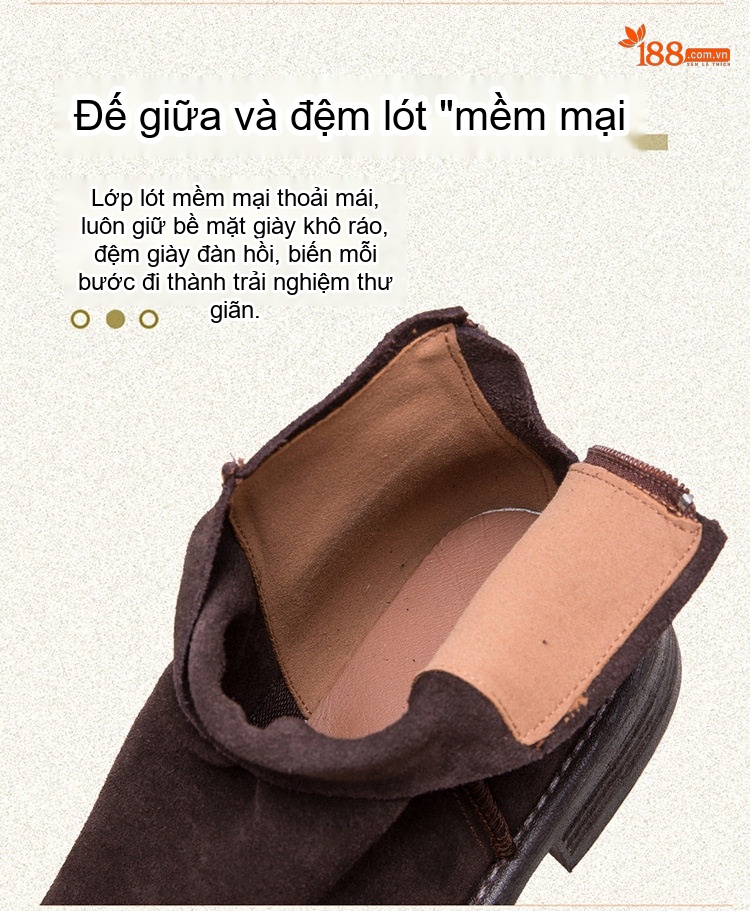 Boot Chelsea Nữ Da Mờ Đế Bằng Chiều Cao Đế Khoảng 3cm Màu Đen, Nâu chi tiết 7