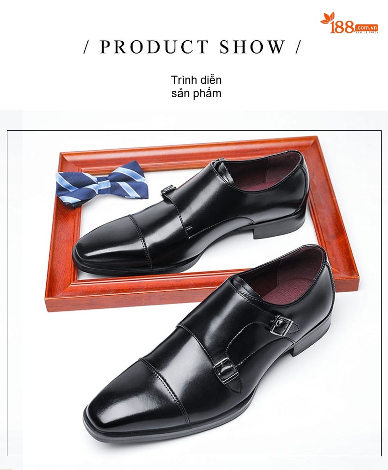 Giày Monkstrap Khóa Cài Nam Da Bóng Chiều Cao Đế Khoảng 3cm Màu Đen, Nâu chi tiết 2