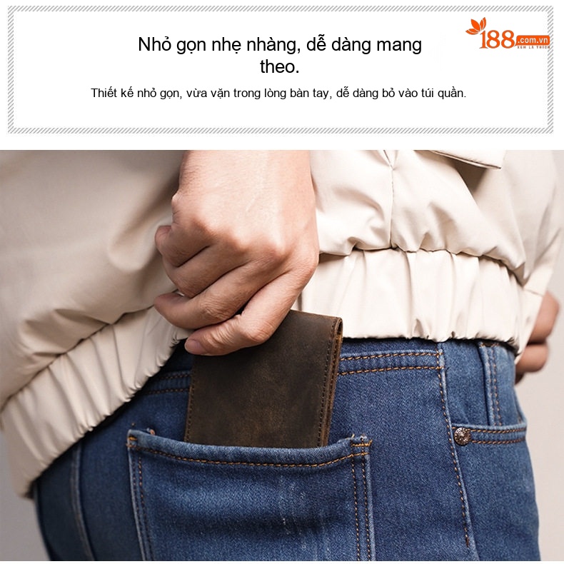 Ví Da Thật Nam Dáng Ngang Gập Đôi Nhiều Ngăn Màu Nâu chi tiết 4