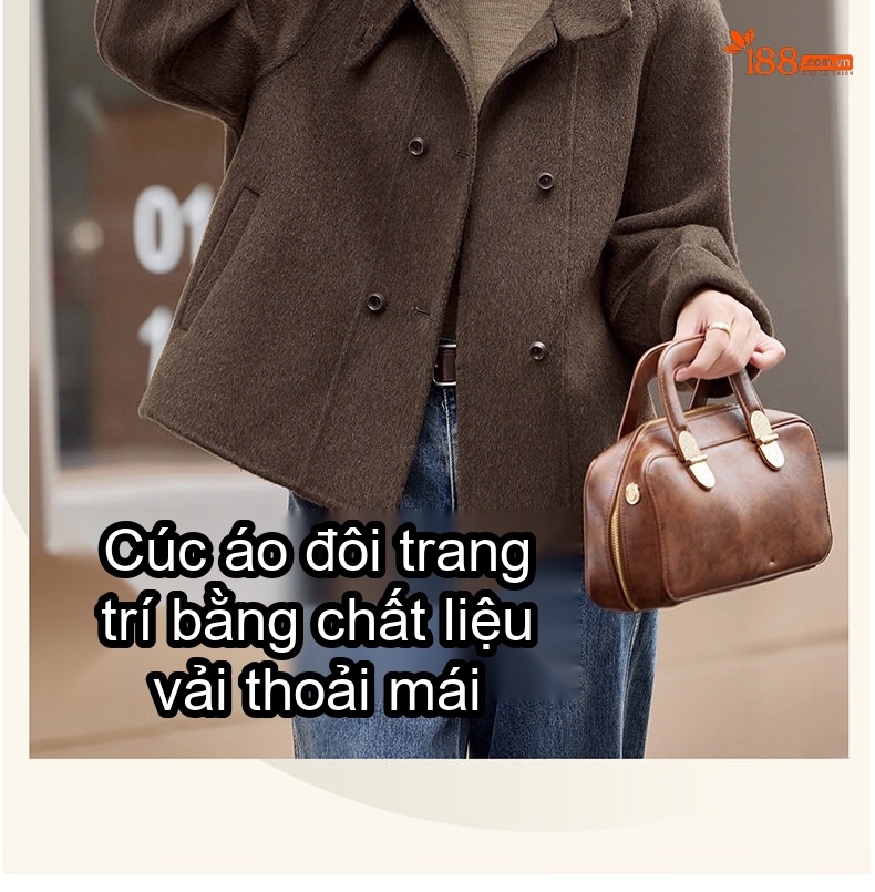 Áo Khoác Dạ Nữ Ngắn Tay Lỡ Dáng Suông Phong Cách Hàn Quốc Màu Be, Xám, Nâu, Đen chi tiết 2