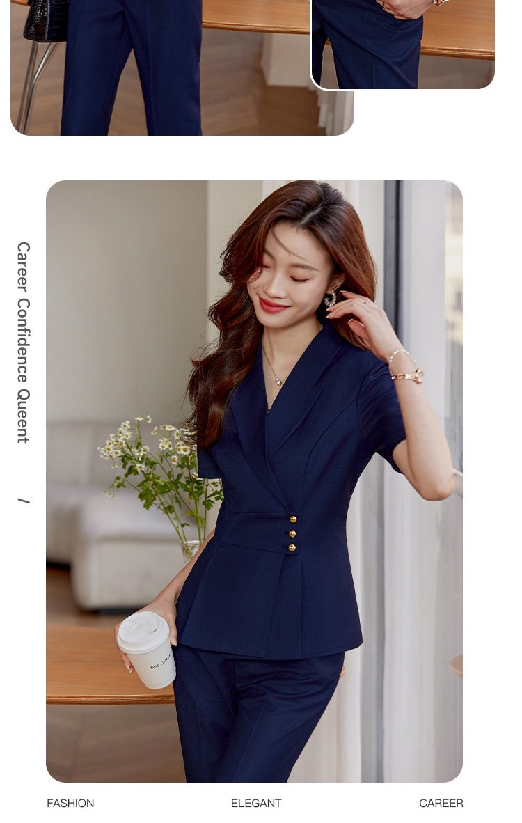 Set Bộ Vest Công Sở Nữ Tay Ngắn Dáng Ôm Chân Váy Màu Be, Xanh Navy, Đen chi tiết 15