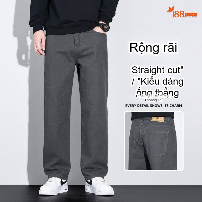 Quần Dài Nam Cotton Ống Rộng Thoải Mái Màu Xám, Nâu, Xanh Rêu