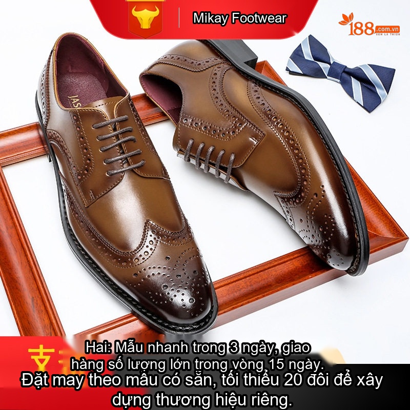Giày Tây Buộc Dây Nam Da Thật Brogue Chiều Cao Đế Khoảng 3cm Màu Đen, Nâu