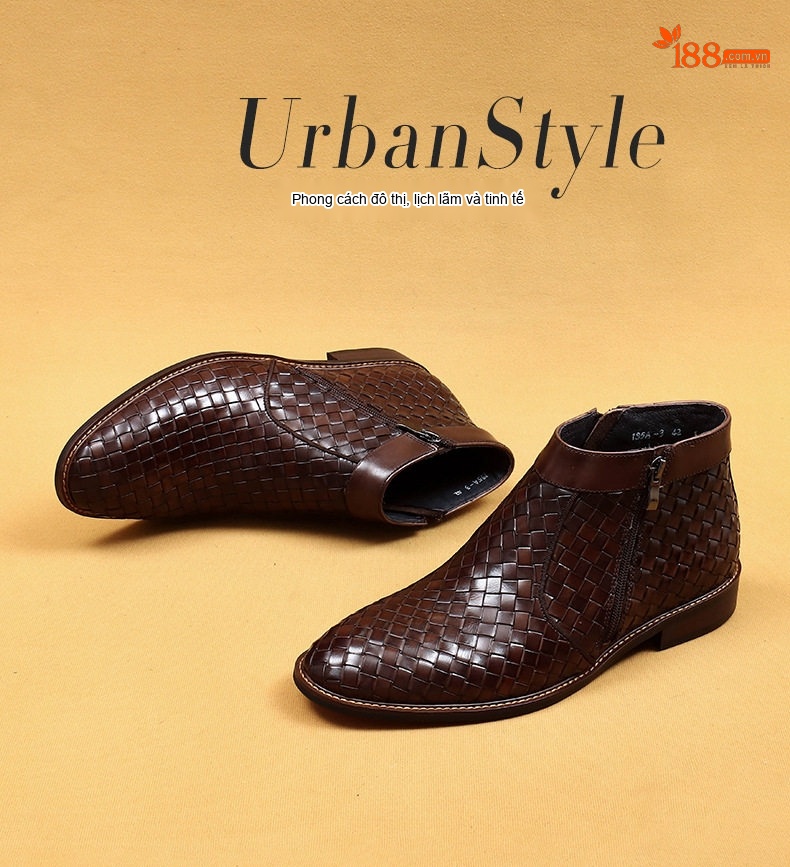 Chelsea Boots Nam Thủ Công Đan Mềm Mại Thoáng Khí Mũi Nhọn Chiều Cao Đế Khoảng 3cm Màu Đen, Nâu chi tiết 1