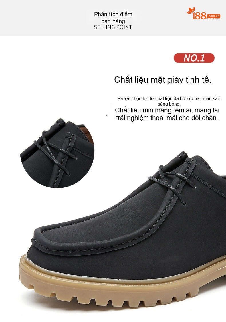 Giày Oxford Nam Giày Da Mờ Buộc Dây Phong Cách Nhật Bản Chiều Cao Đế Khoảng 3cm Màu Đen, Nâu, Xám, Xanh... chi tiết 5