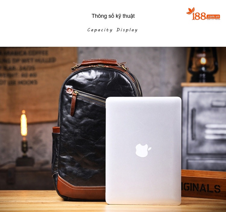 Balo Da Bò Nam Thủ Công Da Thật Dung Tích Lớn Đựng Laptop Đi Làm, Đi Chơi Màu Đen, Nâu chi tiết 15