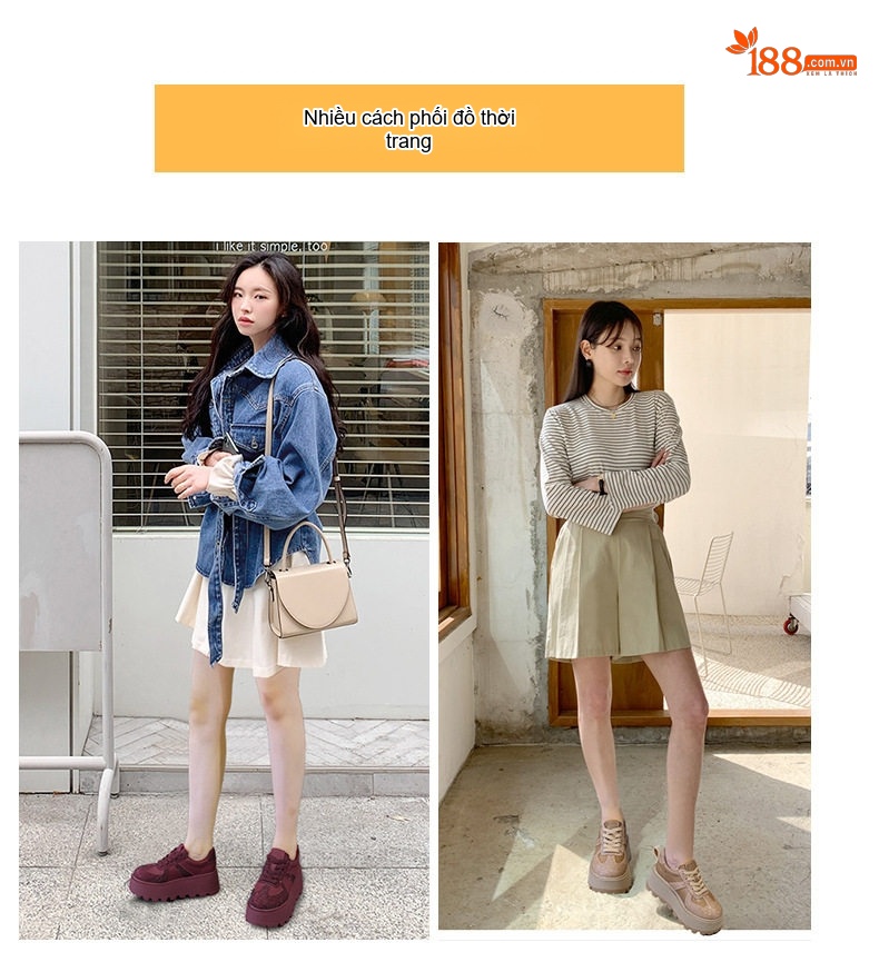 Giày Thể Thao Nữ Đế Dày Chiều Cao Đế Khoảng 5cm Da Mờ Đính Đá Màu Đỏ, Nâu, Đen chi tiết 9
