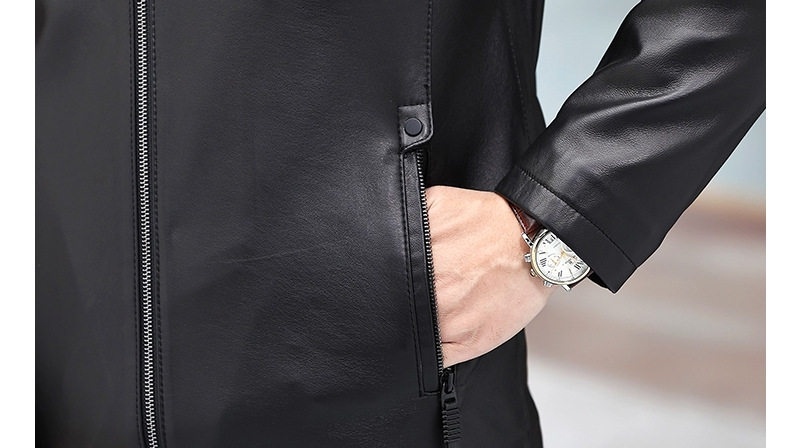 Áo Khoác Da Cừu Nam Dáng Ngắn Cổ Bẻ Slim Fit Phong Cách Doanh Nhân Màu Đen chi tiết 11