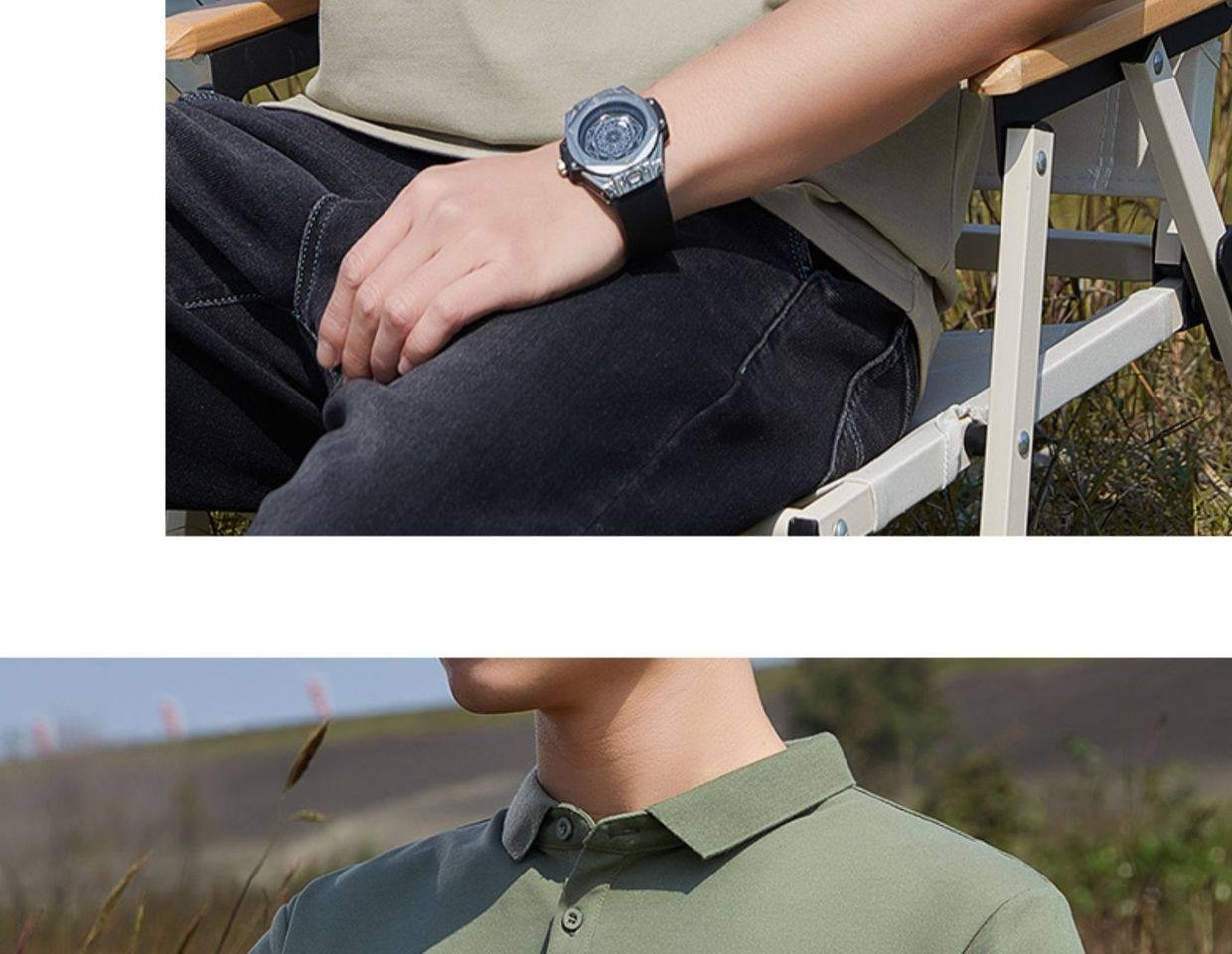 Áo Polo Nam Tay Ngắn Cotton Pima, Vải Mesh Thoáng Khí Màu Đen, Xám chi tiết 36