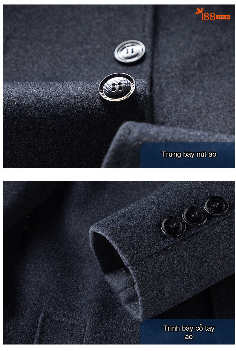 Áo Khoác Dạ Nam Trung Dài Woolen Phong Cách Business Casual Màu Xám Đậm chi tiết 16