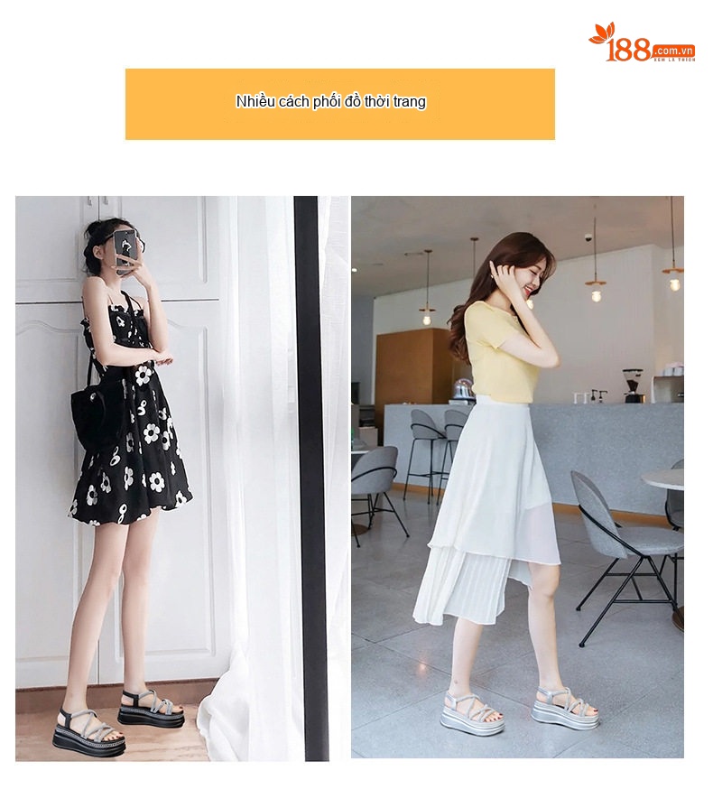 Dép Sandal Nữ Quai Ngang Đính Đá Đế Cao 4cm - 5cm Màu Trắng, Đen, Bạc chi tiết 7