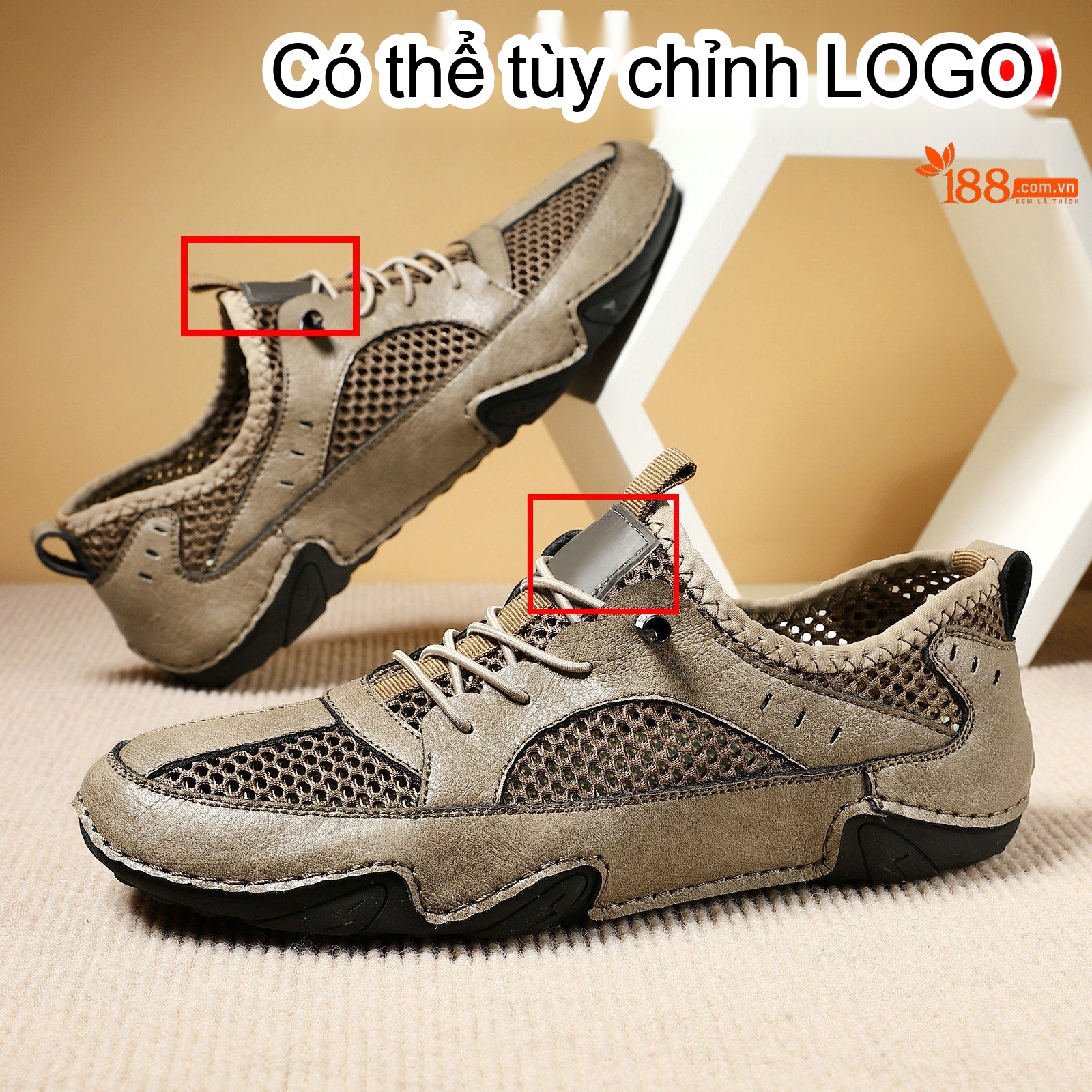 Giày Thể Thao/Sneaker Nam Da Bò Lưới Thoáng Khí Chiều Cao Đế Khoảng 3cm Màu Nâu, Xám, Đen chi tiết 1