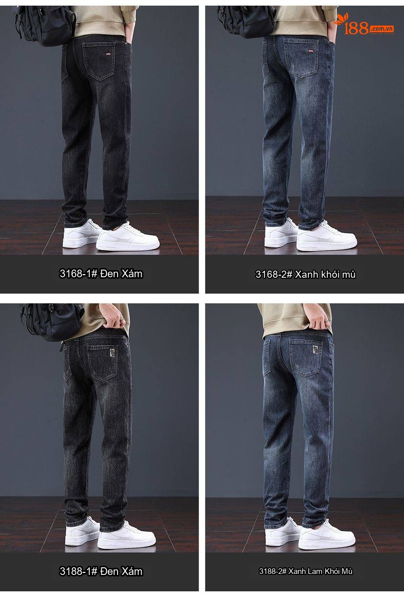 Quần Jean Nam Ống Đứng Slim Fit Co Giãn Thoải Mái Phong Cách Business Casual Màu Xám Đen chi tiết 10