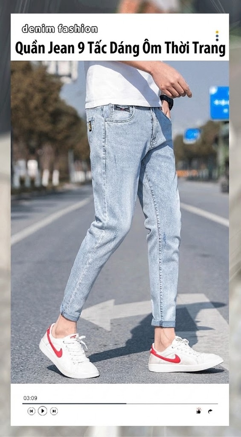 Quần Jean Nam Dáng Slim Fit Ống Lửng Phong Cách Casual Màu Xanh chi tiết 38