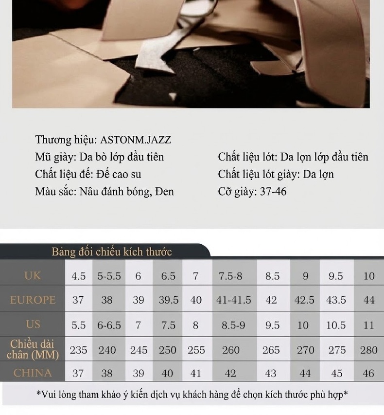 Giày Tây Nam Da Thật Giày Cao Chiều Cao Đế Khoảng 4cm Màu Đen, Nâu chi tiết 3