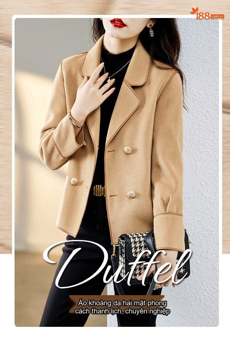 Áo Khoác Dạ Nữ Ngắn Hai Mặt Dáng Blazer Thanh Lịch Màu Be, Nâu chi tiết 4