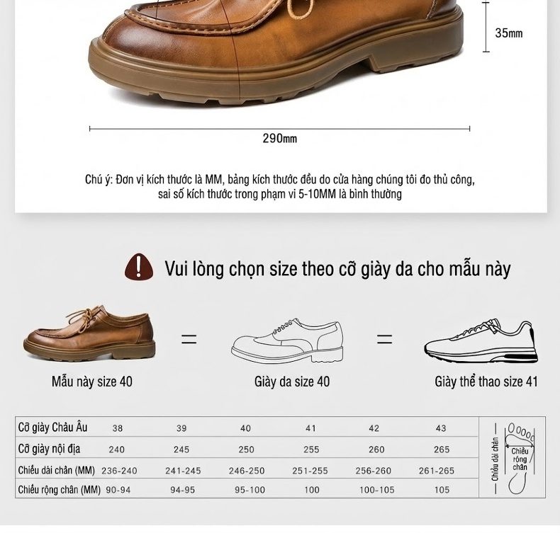 Giày Tây Buộc Dây Nam Da Bò Chiều Cao Đế Khoảng 3cm Màu Đen, Nâu chi tiết 4
